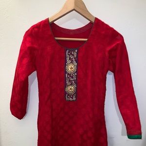 Red indian tunic kurti three bollywood piece set